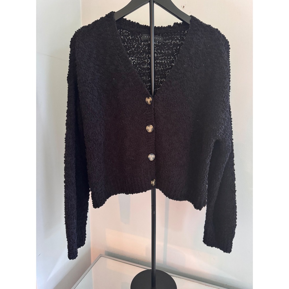 Sanctuary Black Popcorn Knit Cardigan Sweater Womens XS V-Neck